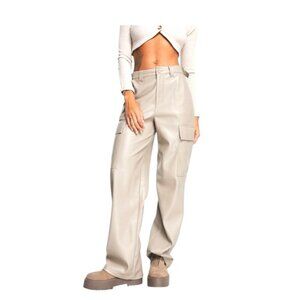 ASOS Design Faux Leather Cargo Trousers Muted Mushroom Size 2 Neutral Minimalist
